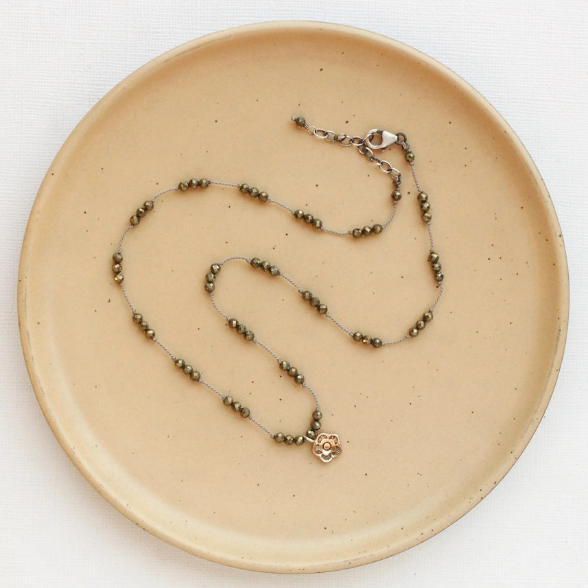 Bronze Mini Cactus Flower - Necklace - Pyrite