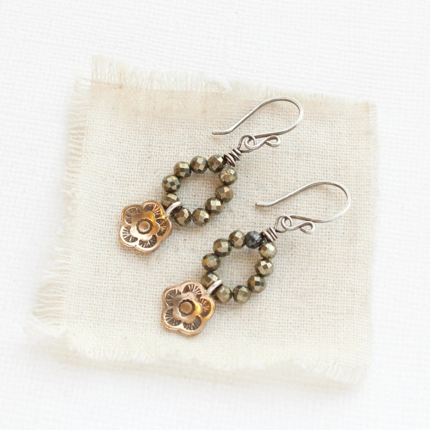 Bronze Mini Cactus Flower - Earrings - Pyrite