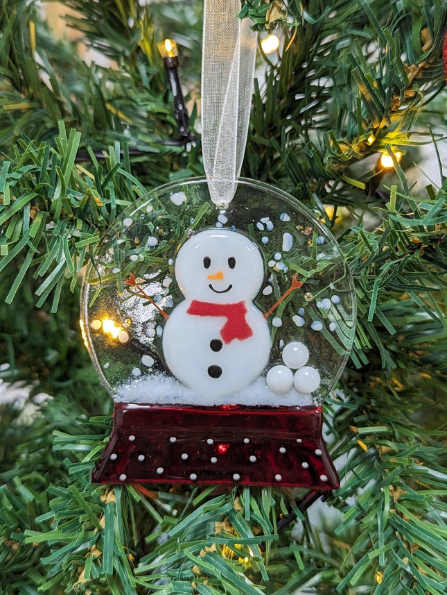 Snowman Snow Globe Glass Ornament