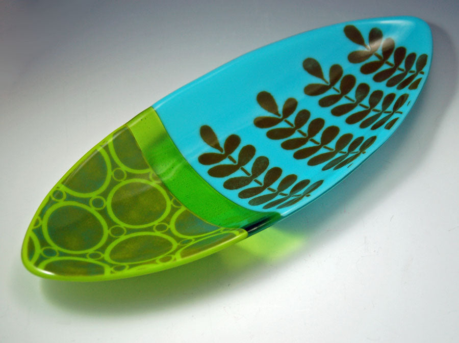 4 Stem Oval Dish - Green and Turquoise
