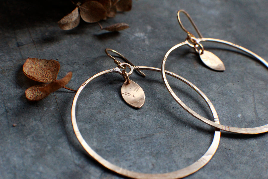 Gold Hoops with Leaf