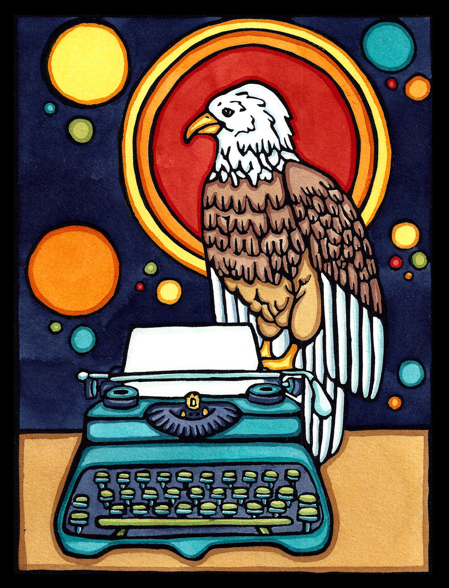 Eagle & Typewriter - Original Linocut