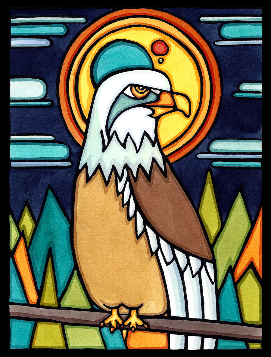 Eagle in Forest - Original Linocut