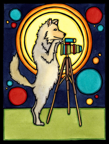 Wolf & Camera - Original Linocut