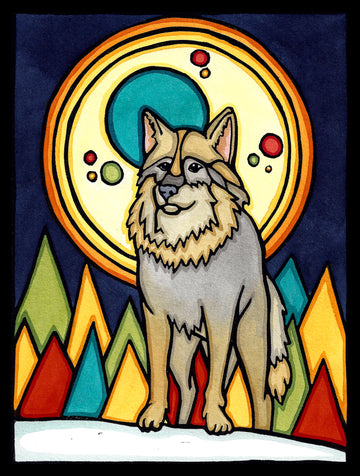 Wolf in Forest - Original Linocut
