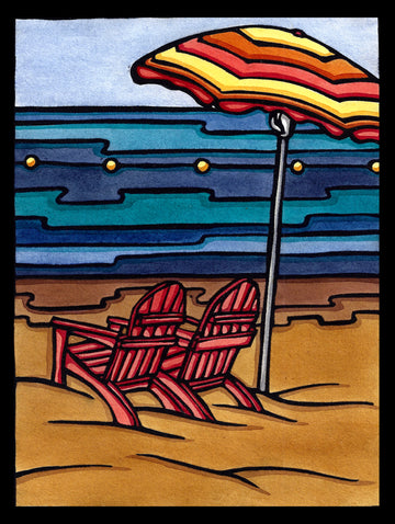 Beach Day - Original Linocut