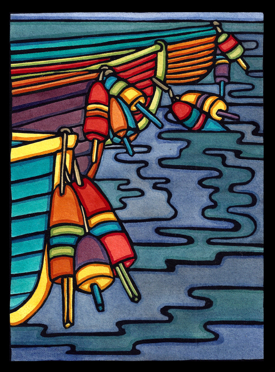 Boats & Buoys - Original Linocut