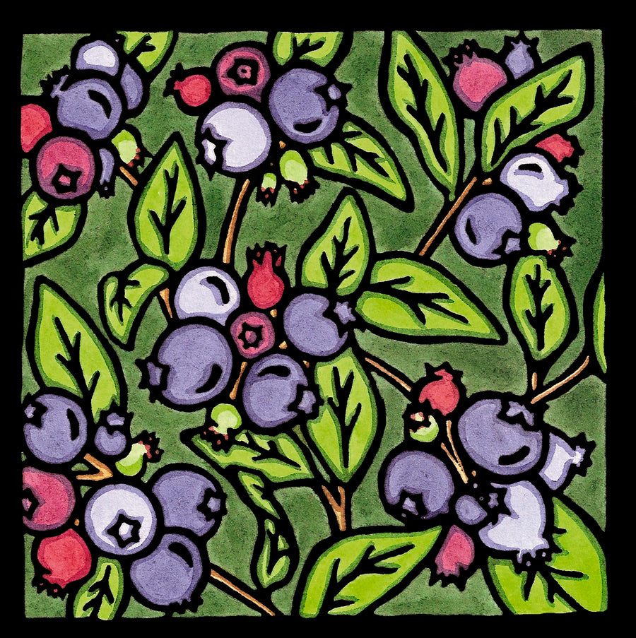 Bunches of Blueberries - Original Linocut