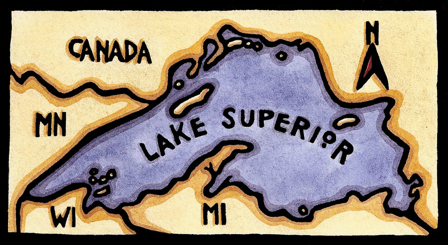Lake Superior Map - Original Linocut