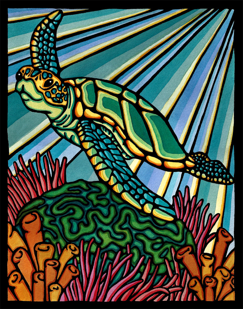 Sea Turtle - Original Linocut