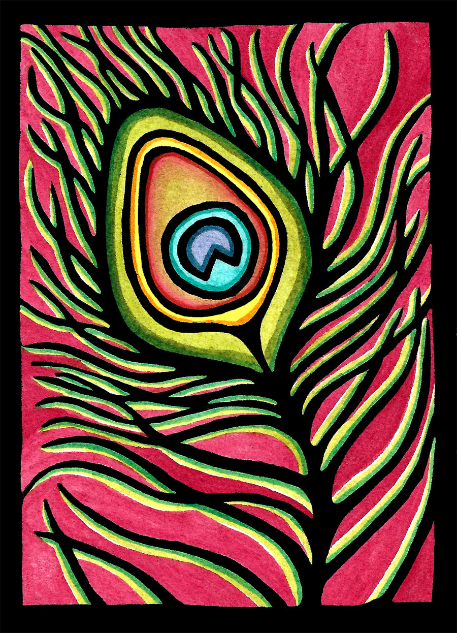 Peacock Plume - Original Linocut