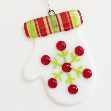 Mitten with Red & Green Snowflake Ornament