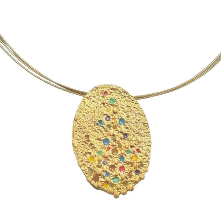 Puntillista in Gold - Necklace - Large Pendant