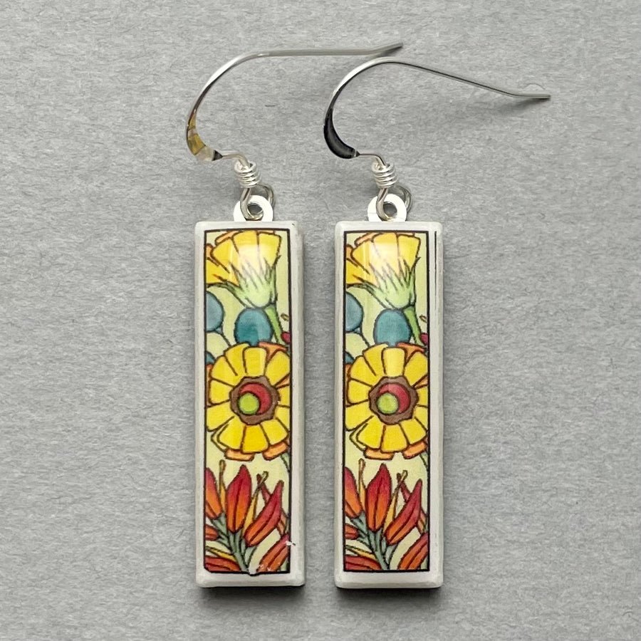 Earrings - Rectangle - Yellow Flowers