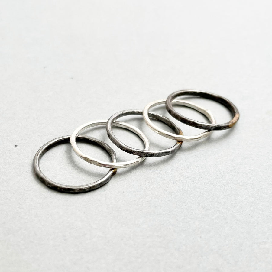 Stacking Silver and Steel Rings - Set of 5