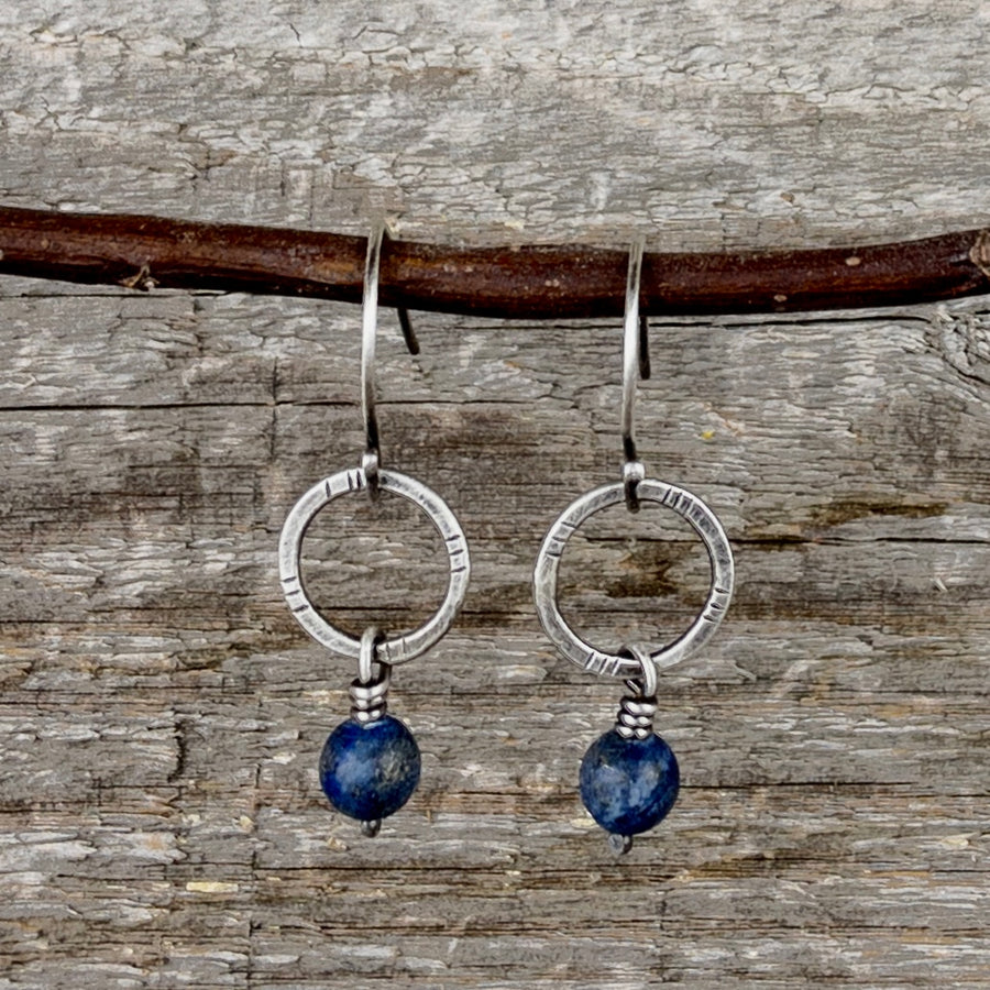Dark Blue Circle and Bead Small Earrings
