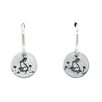 Earrings - Disk with Bunny and Flowers