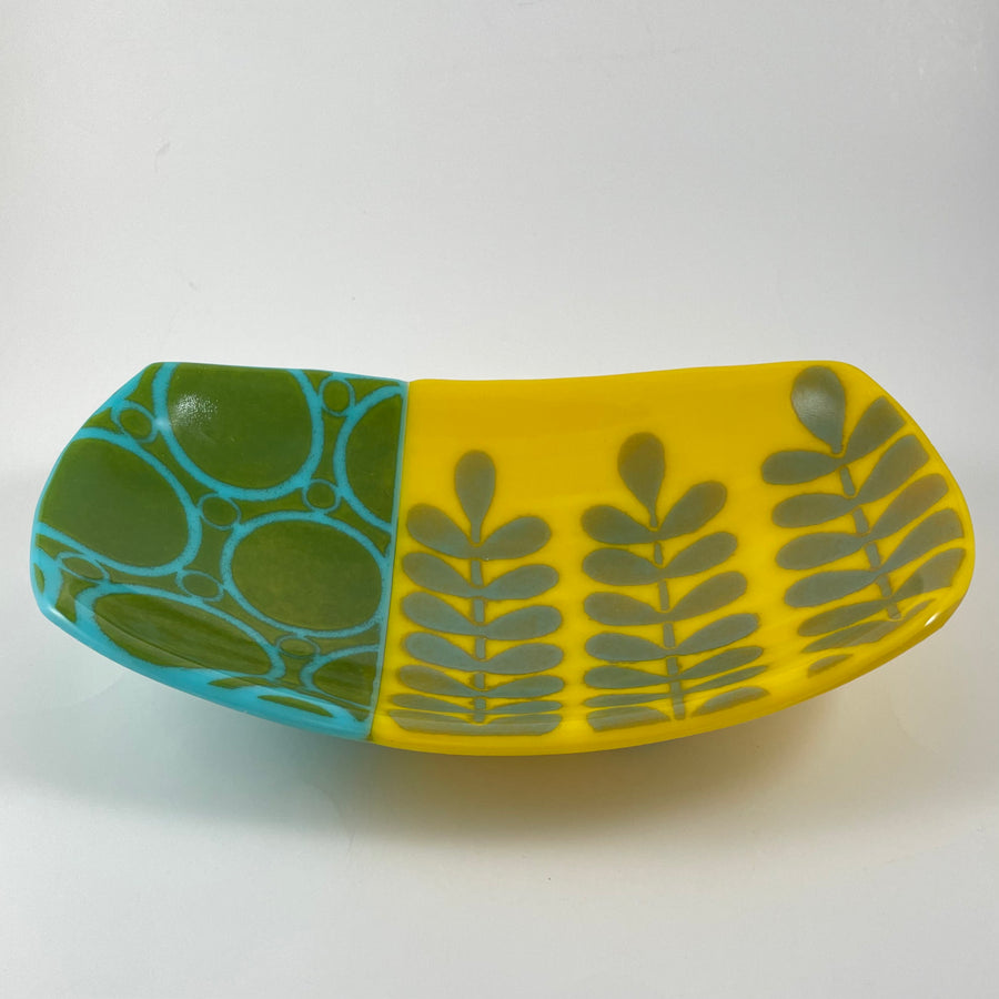 3 Stem Footed Dish - Turquoise and Yellow