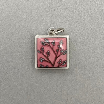 Pendant - Square - Berries on Red